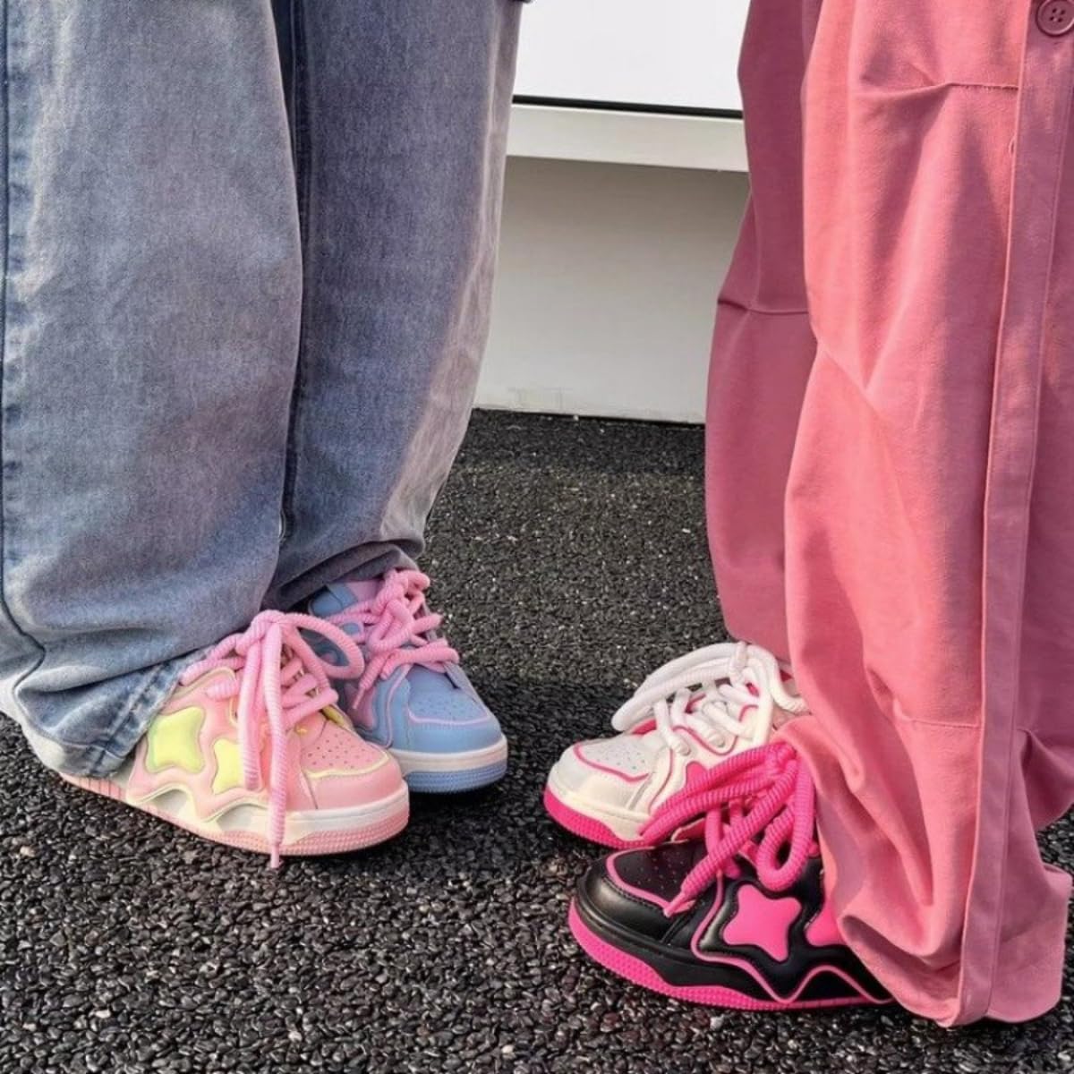 Y2K スリッパ ウォーキング スニーカー 女性用 かわいい カラフル スター チャンキー プラットフォーム シューズ 美的 編み上