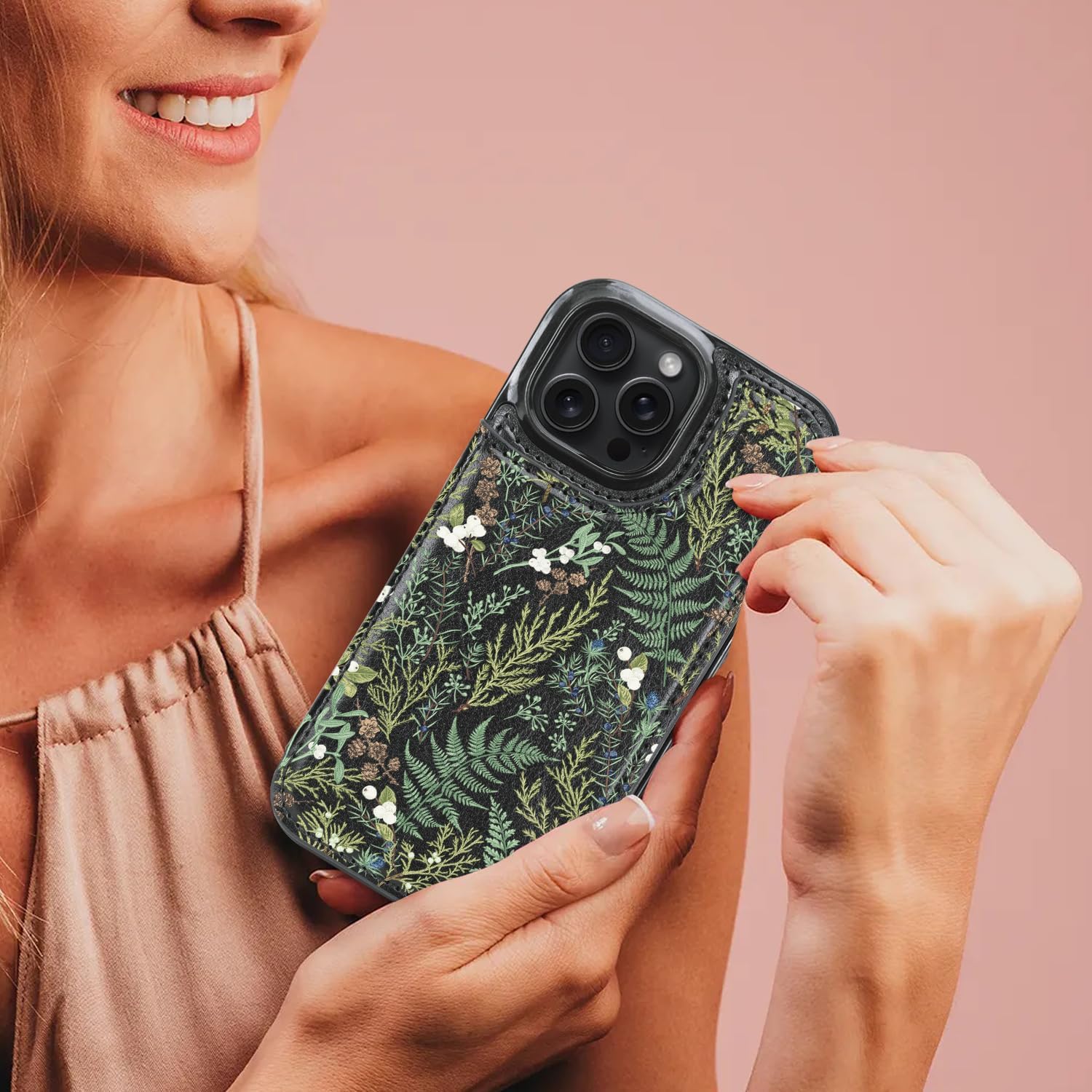 uCOLOR for iPhone 16 Pro Max Wallet Case Magsafe with Card Holder Slot【Compatible with MagSafe】 Folio Flip PU Leather Design with Camera Lens Protector 6.9" (Ferns) - Image 7