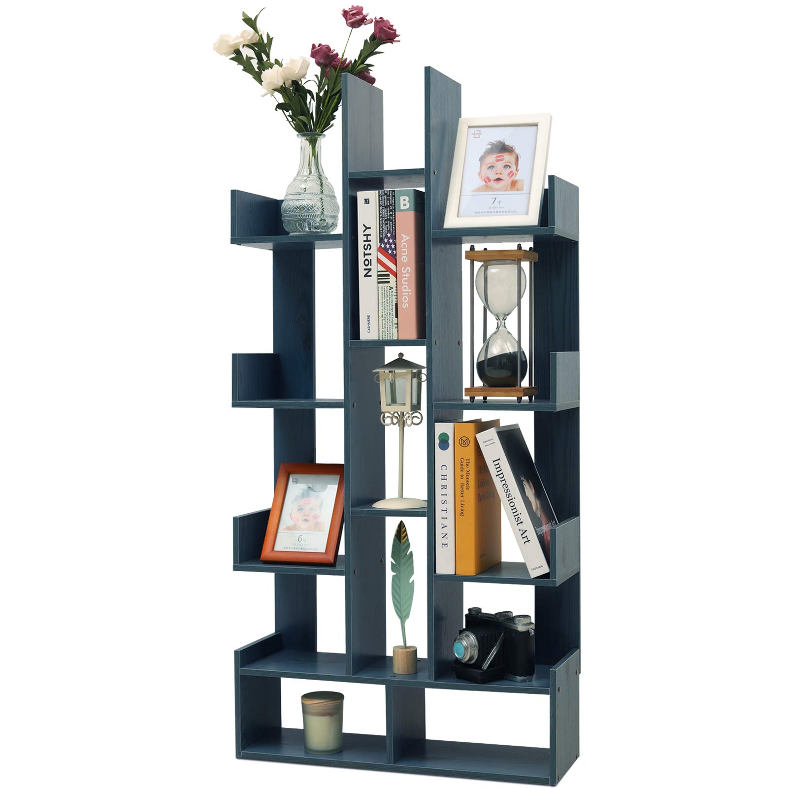 Buy SHEEPAM Bookshelf, Tree Bookcase 14Shelf with Base, Free Standing Wood Decorative Storage