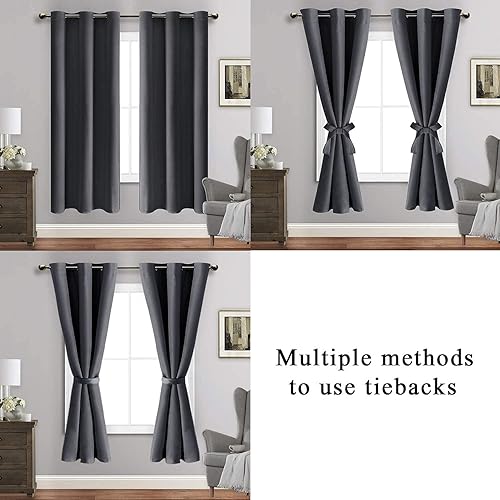 Miniatura 5 de Rosette - Cortinas opacas de aislamiento térmico y acústico con alzapaños, de color gris oscuro, bloquean la luz del sol y reducen el ruido, paneles