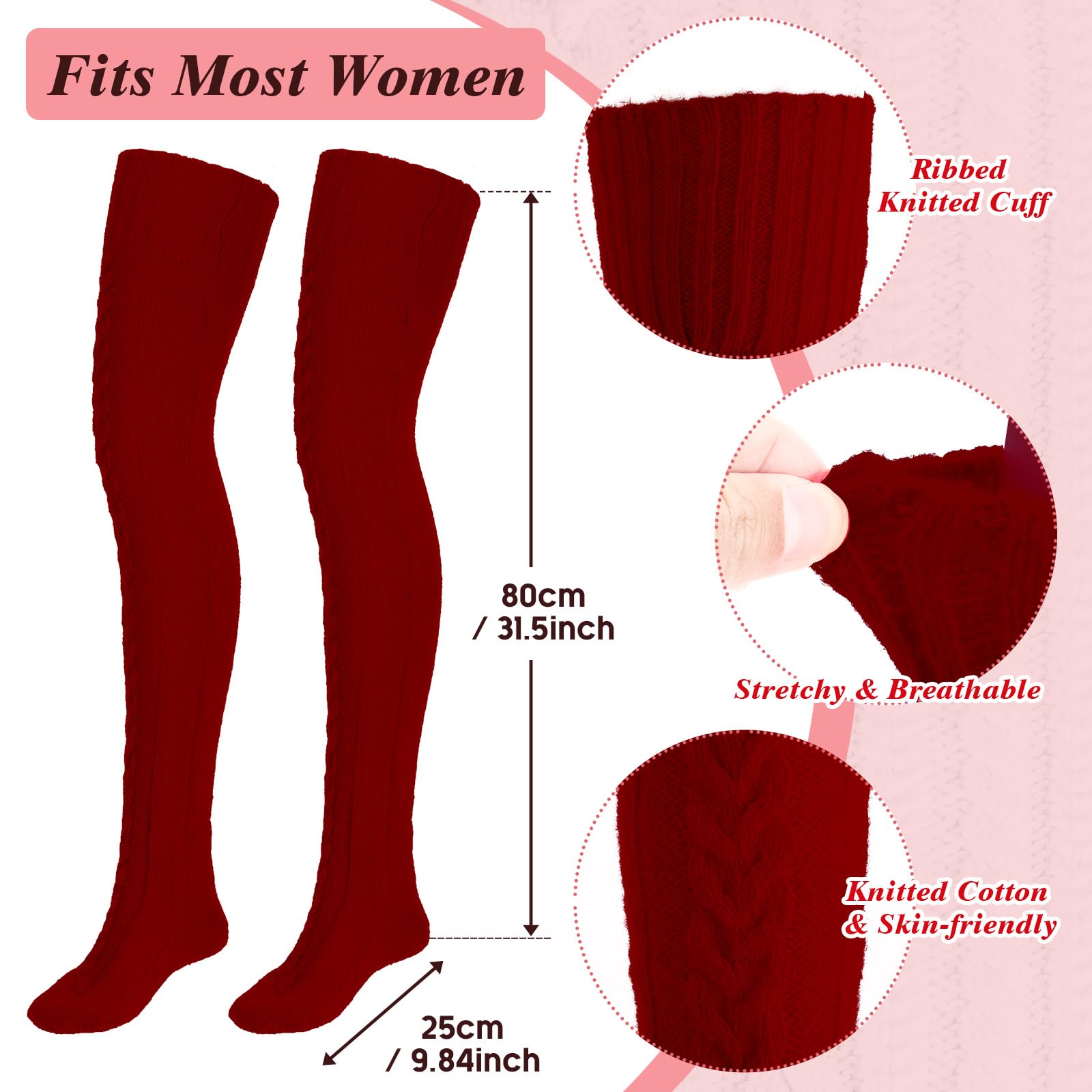 Toulite 4 pares de calcetines altos hasta el muslo para mujer, calcetines de punto por encima de la rodilla, calcetines de pierna larga, cálidos para botas de invierno para mujer