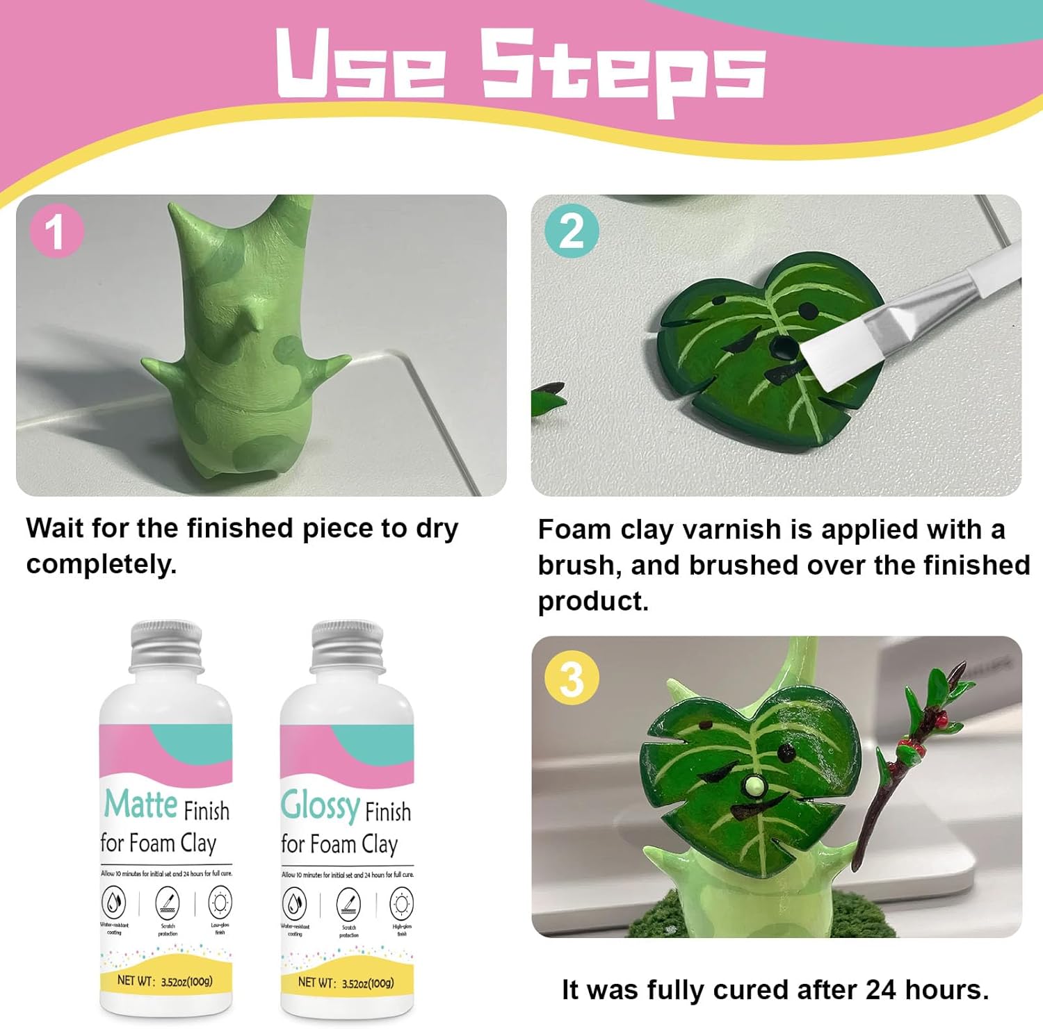 Foam Clay Varnish 100ml, Waterproof Glossy Effect Foam Clay Air Dry Varnish, Prevent Cracking Oxidation Long-Term Protection