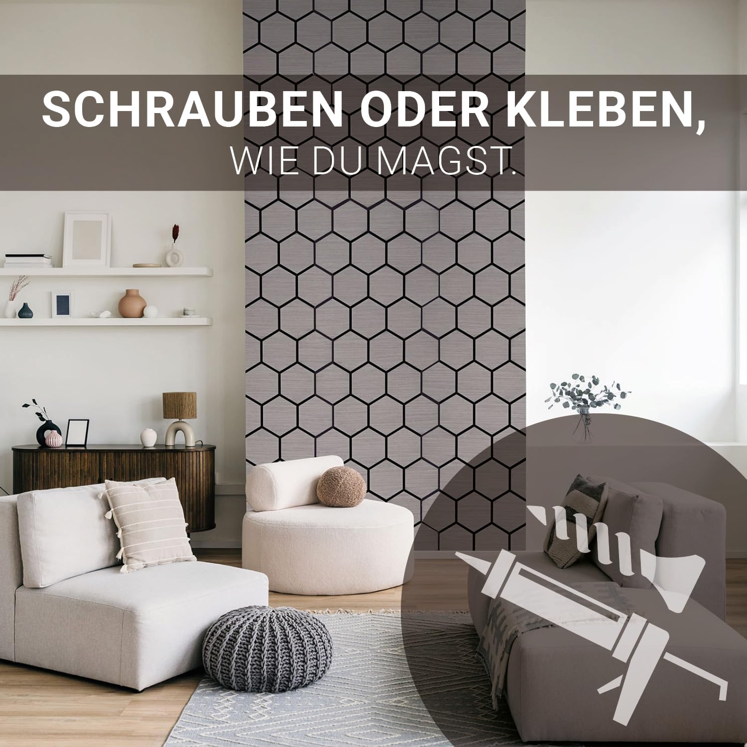 Homestyle4u 4er Set Akustikpaneele Hexagon 76x62 cm Schallschutz Grau | Deko Akustikplatten aus Filz für Wand & Decke, 3D Schalldämmung zur Raumakustik-Optimierung, zuschneidbare Wandpaneele