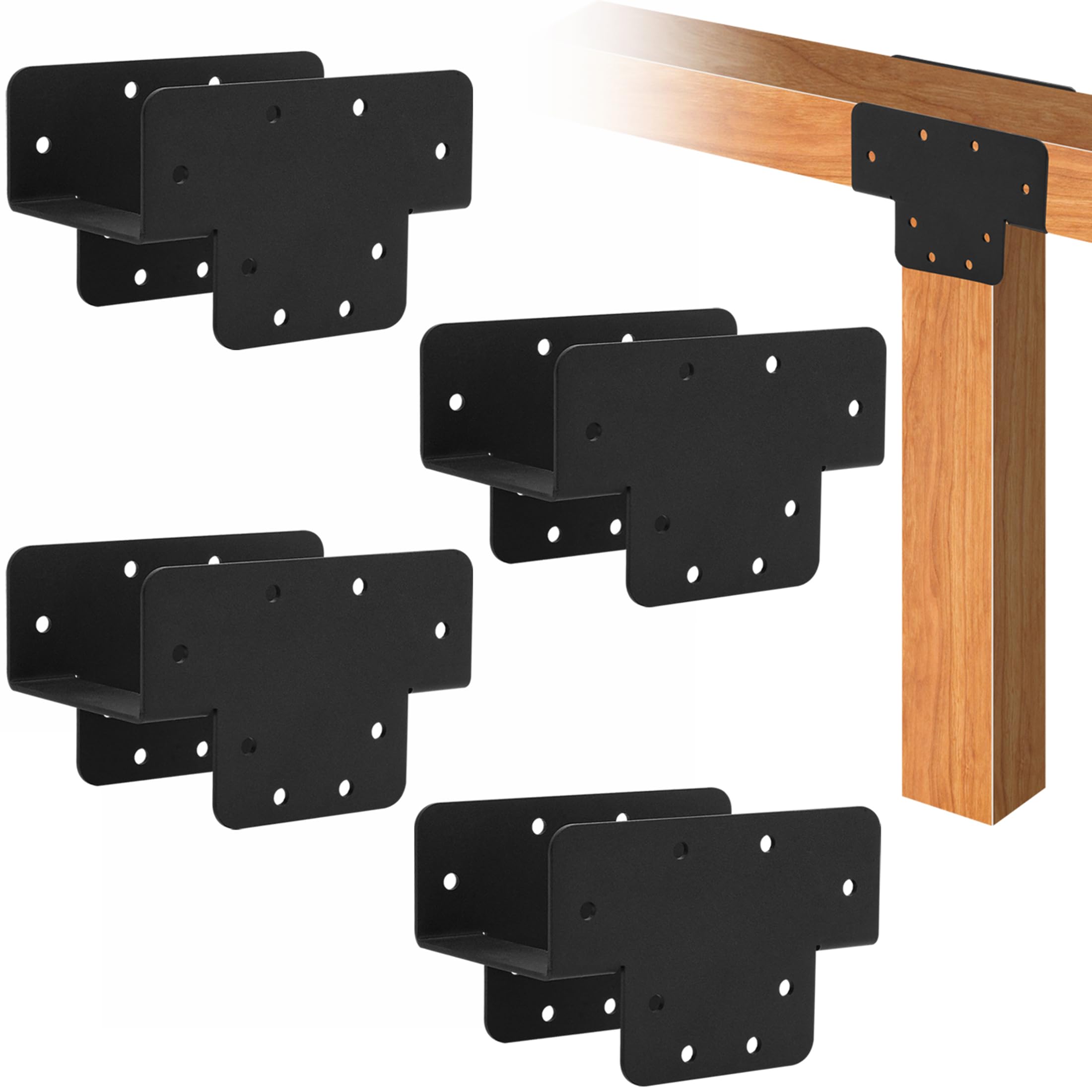 VANROUG 4 Pcs Pergola Kit T Shaped 4x4 (Actual Size 3.5"x3.5") Heavy Duty Woodwork DIY Pergola Brackets Kit, 3 Way T Bracket for Pergolas and Gardens, Matte Black