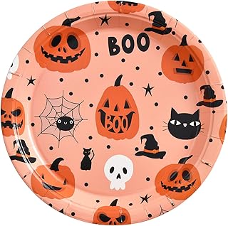 JASSEWRLY 30 Pcs Halloween Paper Plates, Halloween Party Plates Halloween Pumpkin Paper Plates Halloween Dessert Plates, Halloween Disposable Plates Halloween Birthday Plates Party Supplies Tableware