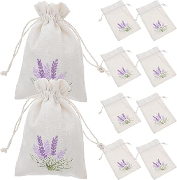 DOITOOL Lavender Sachet Bags 10 Pack Cotton Sachet Empty Bags with Drawstring Cotton Linen Pouch for Filling Spice Lavender Buds