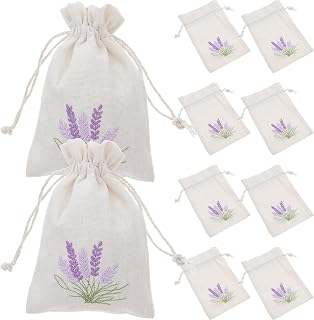 DOITOOL Lavender Sachet Bags 10 Pack Cotton Sachet Empty Bags with Drawstring Cotton Linen Pouch for Filling Spice Lavender Buds