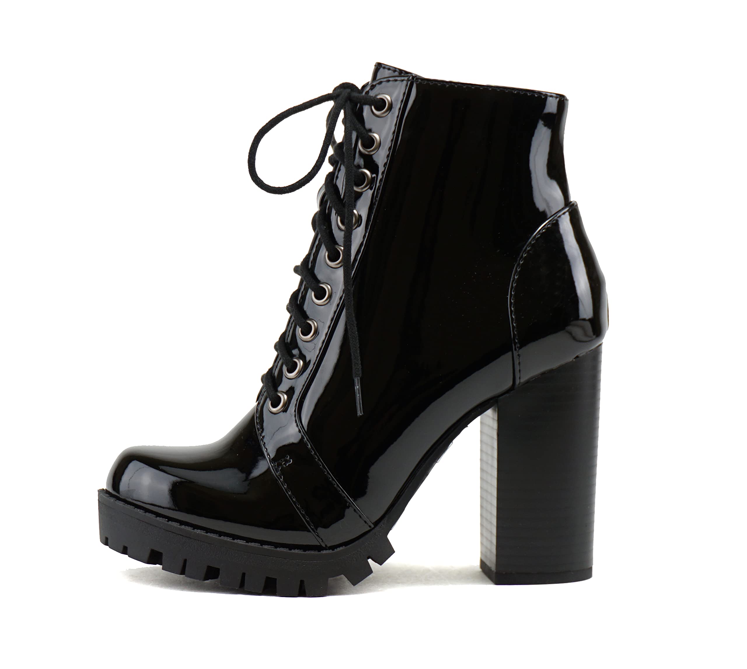 Soda Chalet – Fashion Lace up Military Inspired Ankle Boot with Stacked Heel and Side Zipper
