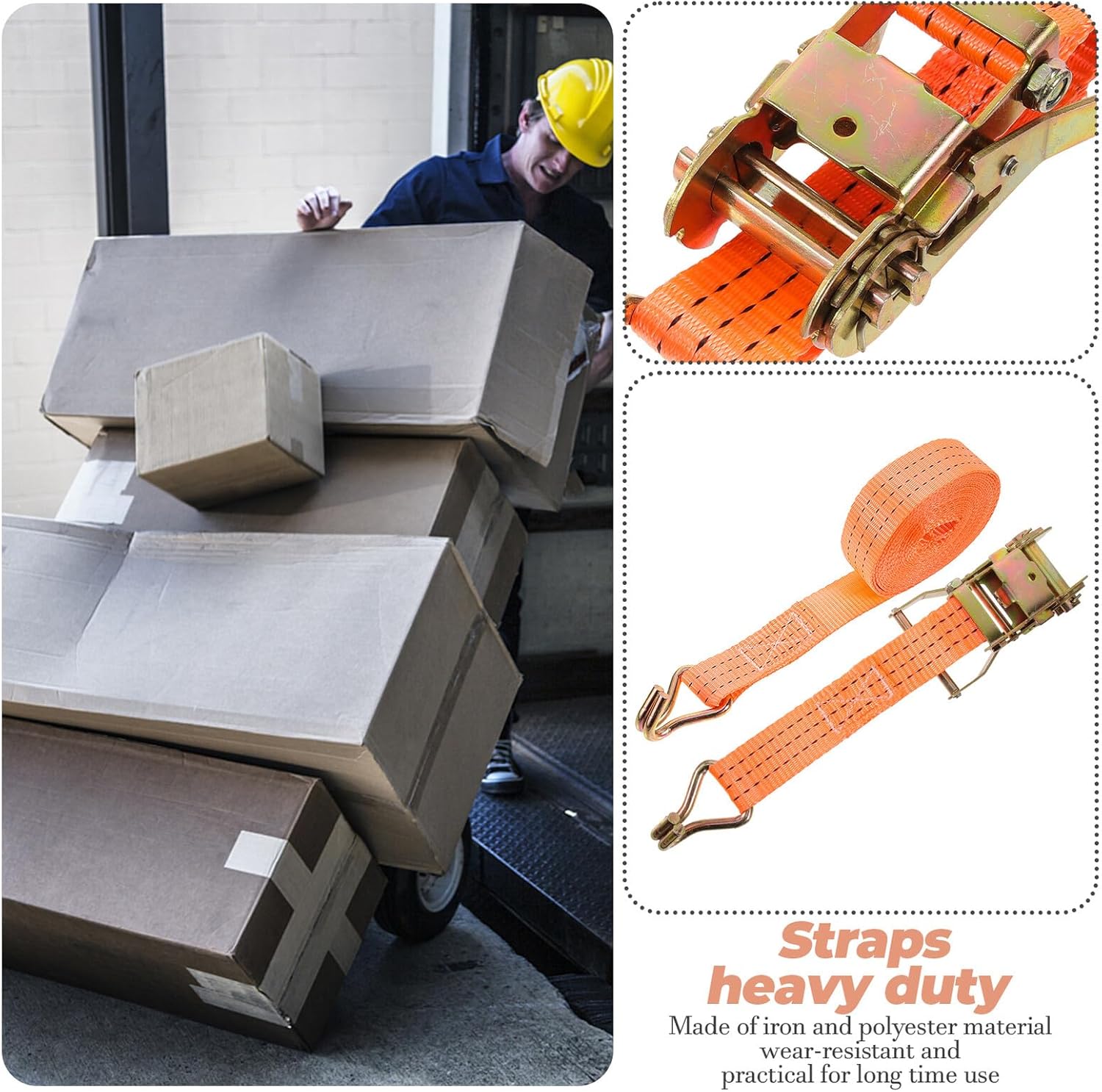 Heavy Duty Ratchet Tie Down Strap Polyester Cargo Lashing Strap with Double Hooks for Trucks Rv Trailers Motorcycles and Luggage Secure Binding and Wear-Resistant