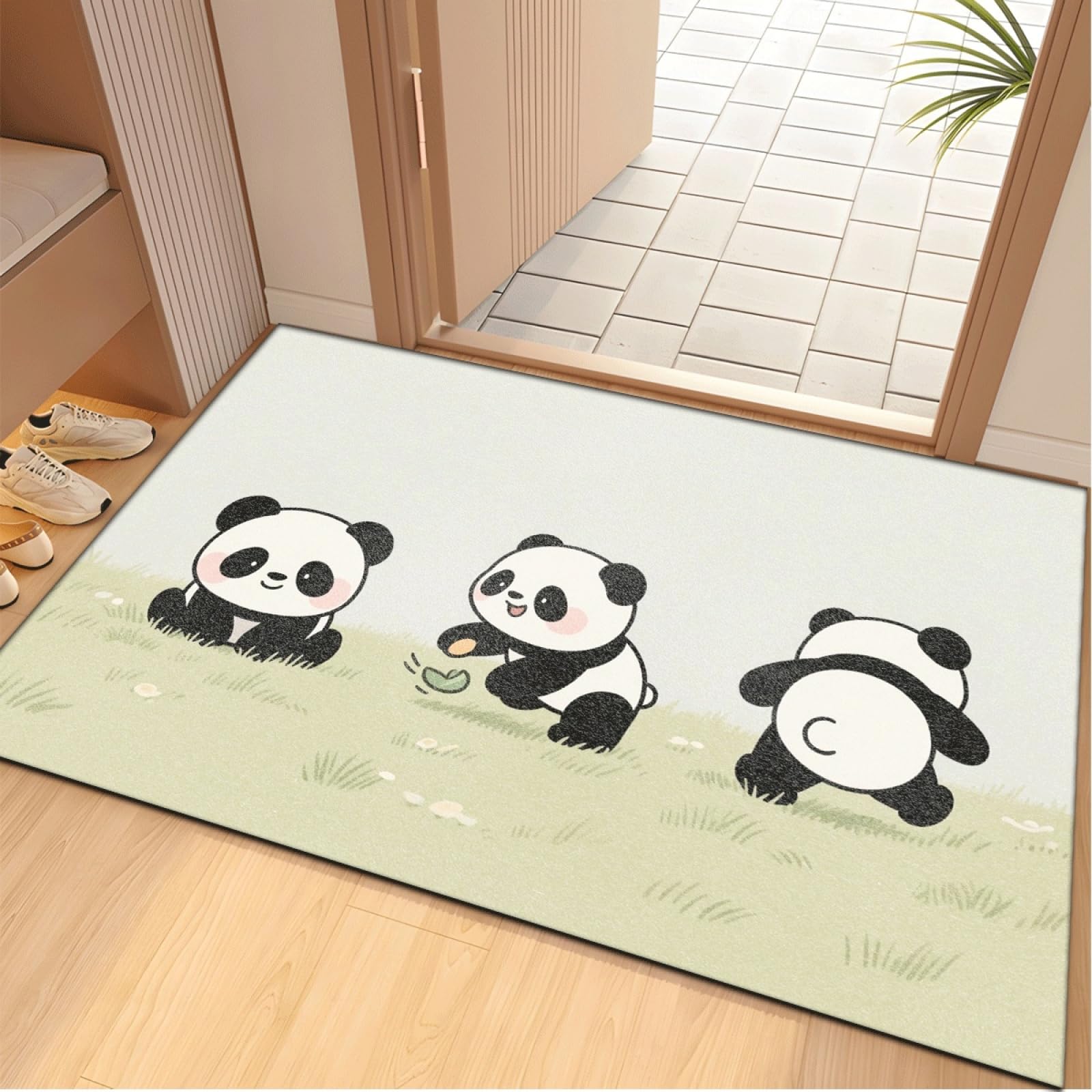 Fussmatte Innen 80x120 cm Süße Schwarze Panda Fussmatte Aussen rutschfeste für Hund Eingang Badematte Waschbar Schmutzfangmatte Strapazierfähige und Langlebige Fussmatten Haustür