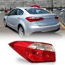 For 2014 2015 2016 Kia Forte Halogen Outer Tail Light Rear Tail Lamp Red+Clear Lens Black Housing Left Driver Side