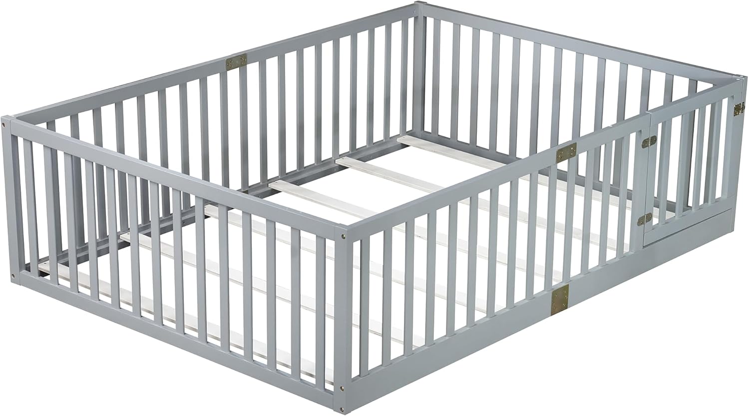 Bellemave Full Size Floor Bed with Slats and Door, Full Size Montessori Floor Bed with Rails, Easy Assemble Montessori Beds Frame for Bedroom, Gray