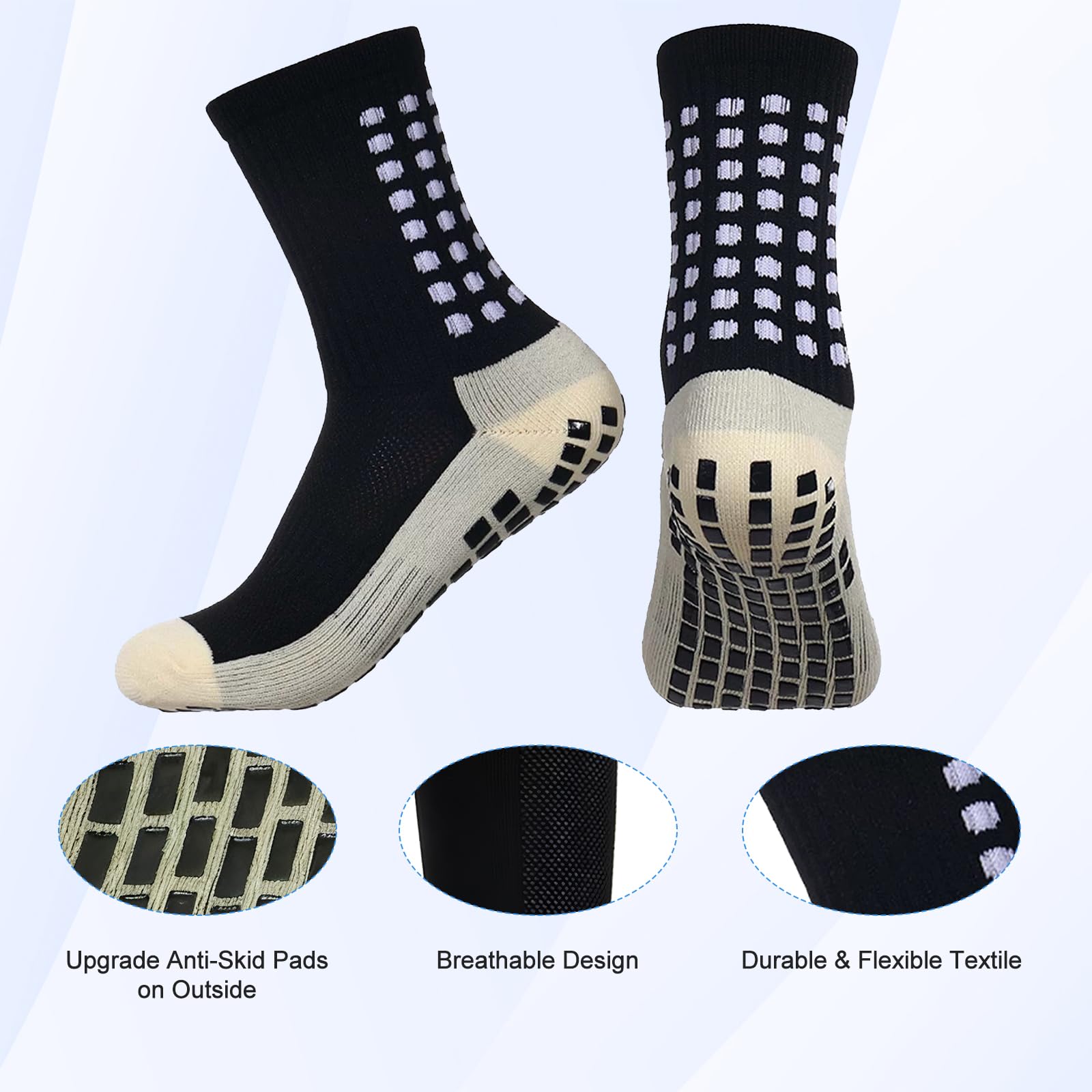TecoKart® Black Grip Socks with Shin Guard Sleeves – Anti-Slip Football Socks for Ultimate Control & Comfort – Breathable Sports Socks for Men with Cushion Support 2