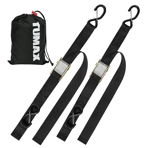 1.5' x 8ft Cam Buckle Tie Down Straps with Safety S-Hooks, 2-Pack