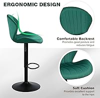 Vista 50 de Juego de 2 taburetes de bar modernos, taburetes de bar giratorios de altura ajustable de terciopelo, sillas de encimera de isla de cocina sin brazos