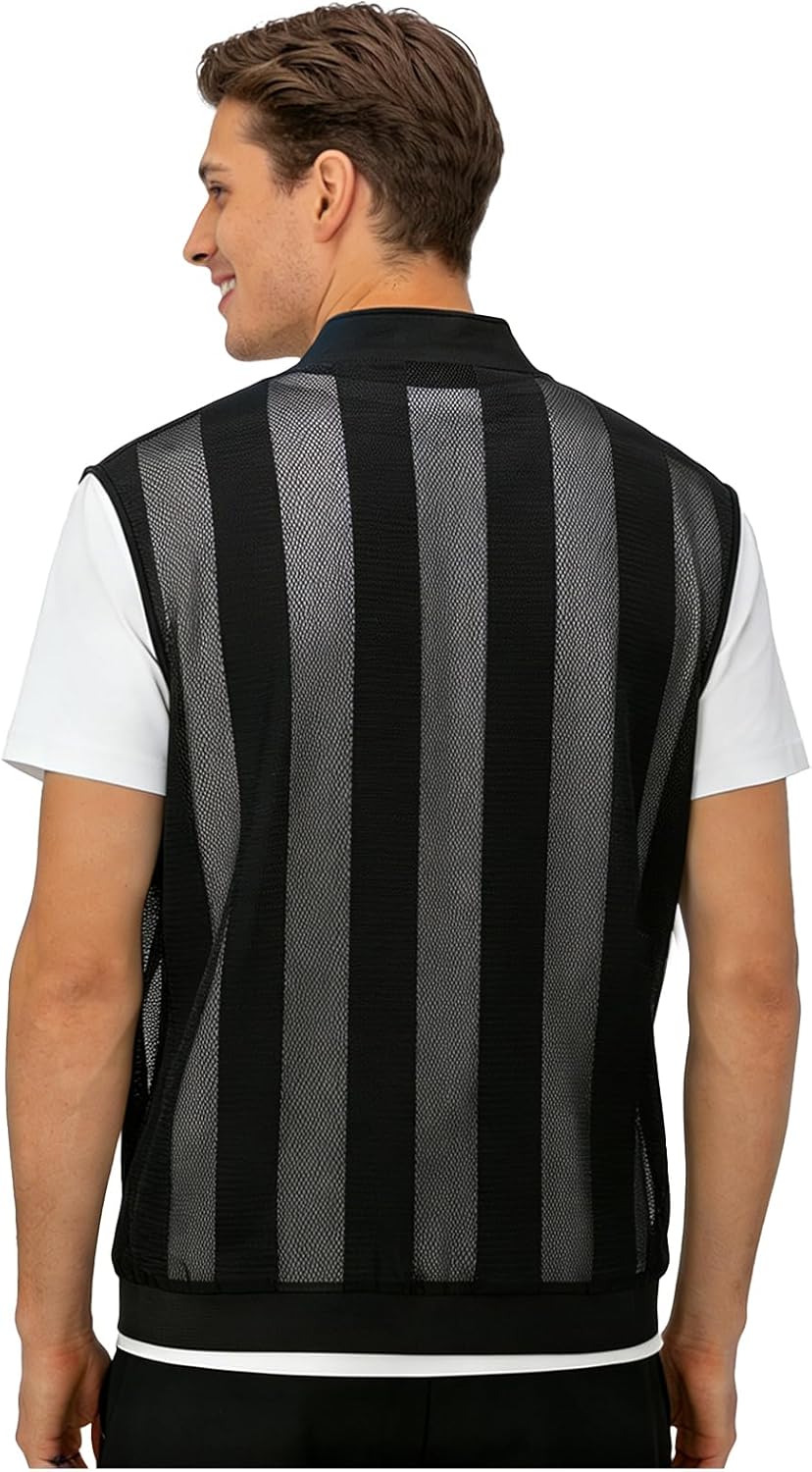 Mens Golf Vest Breathable Lightweight Casual Summer Sleeveless Jacket Mesh Zipper V-neck for Beach Fish Travel Outdoor