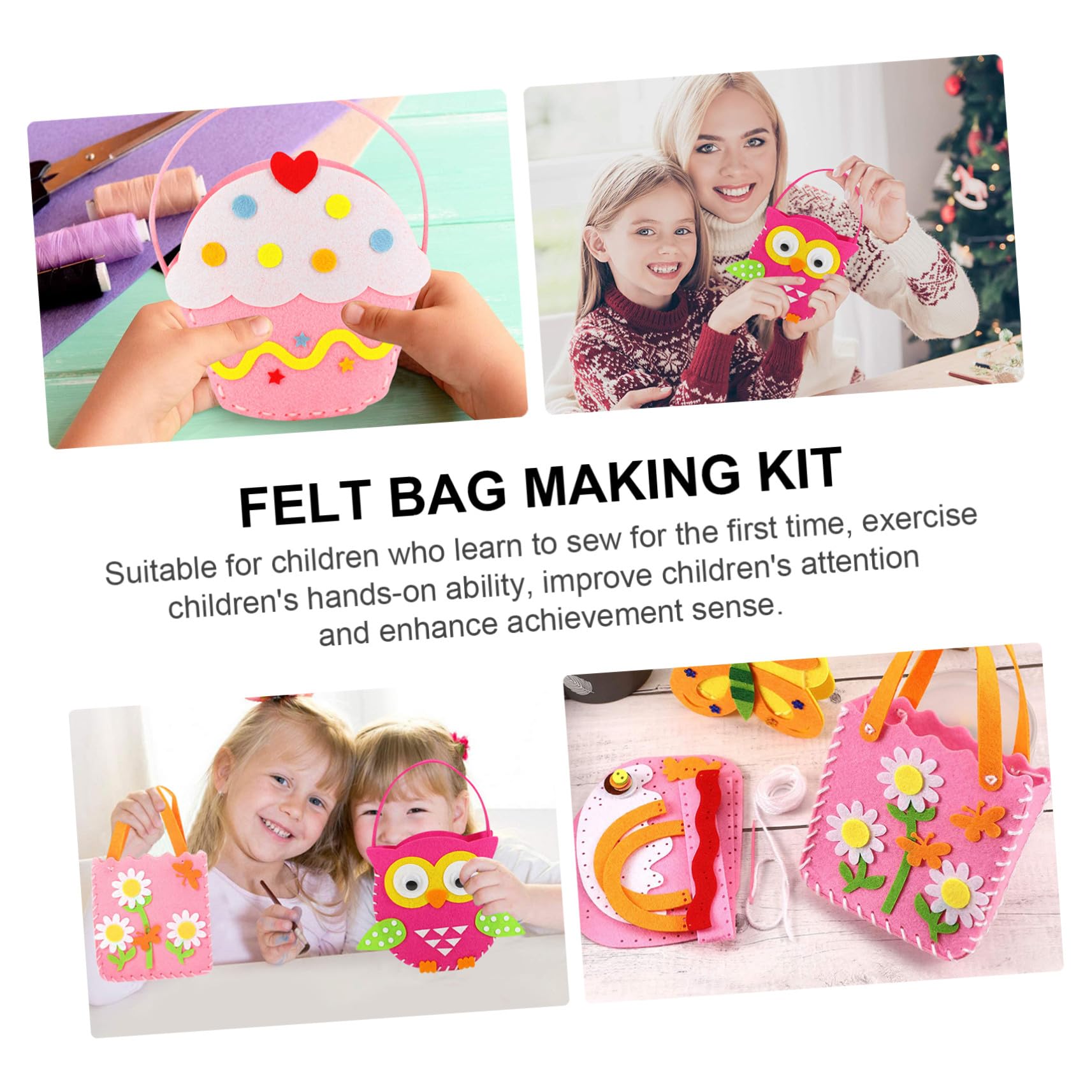 GALPADA 5 juegos Kit Manualidades Bolsas Fieltro sin Tejer Seguro DIY para Principiantes con Divertidos y Material para Coser Manos Pequeñas