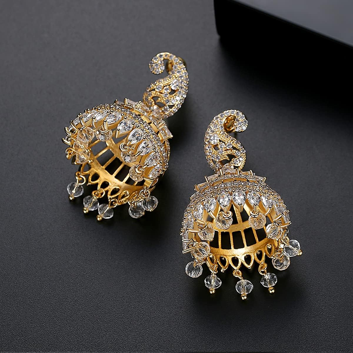 14K Gold Indian Tassel Crystal Drop Earrings for Women,Vintage Palace Style Bell Shape Heavy Industry Dangle Earrings,Fashion Christmas Jewelry Gift for Her - Image 5
