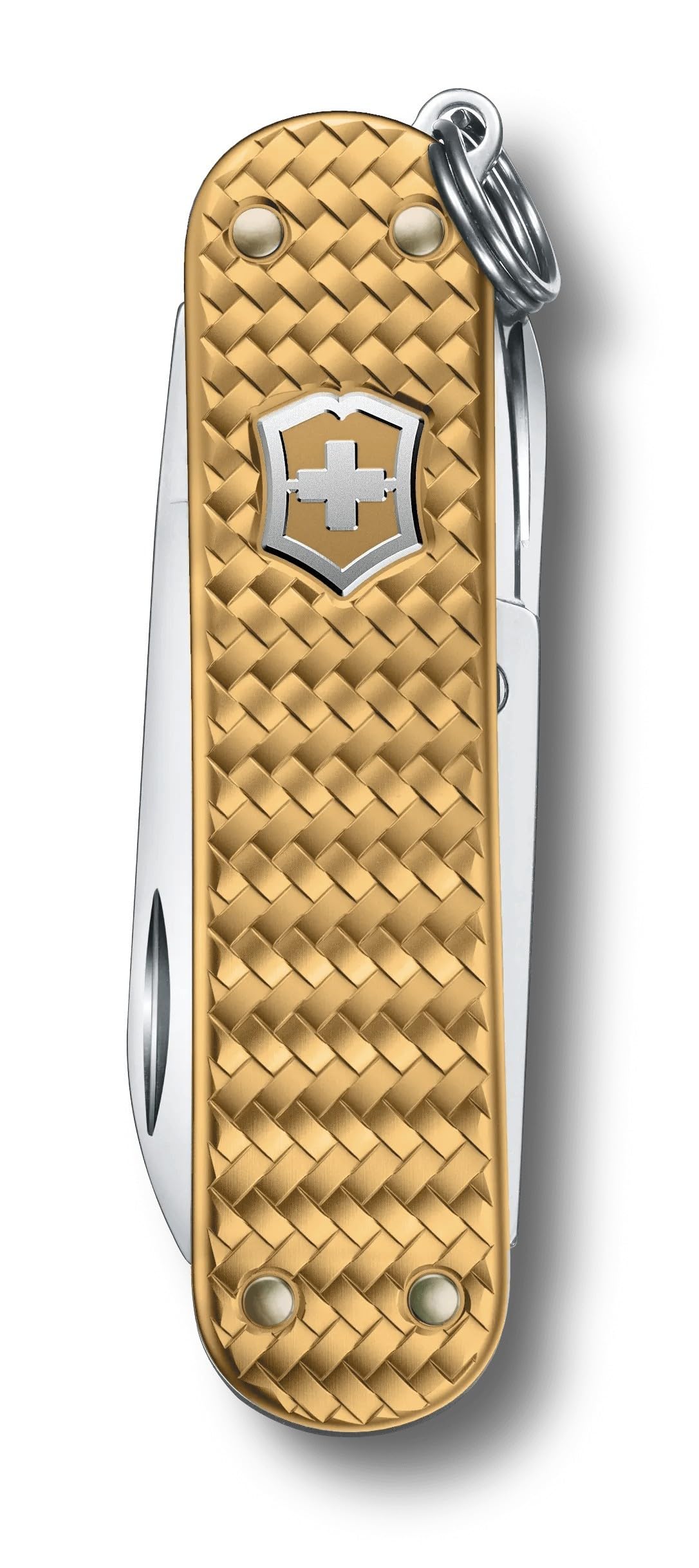 Victorinox Classic SD Precious Alox Swiss Army Knife, Compact 5 Function Swiss Made Pocket Knife with Small Blade, Screwdriver and Key Ring - Brass Gold