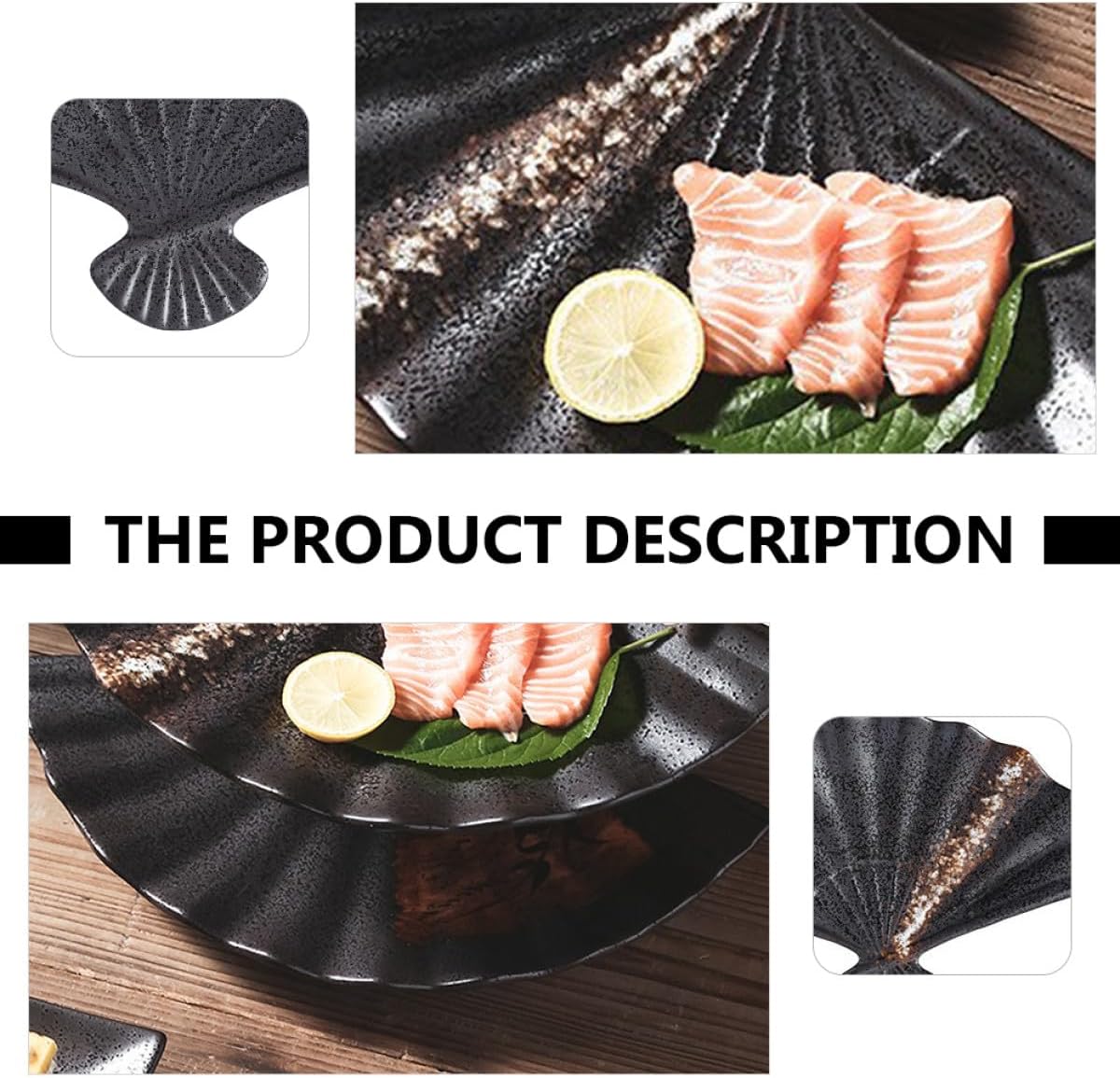 Sector Shaped Sushi Plate Ceramic Black Serving Dish for Dessert