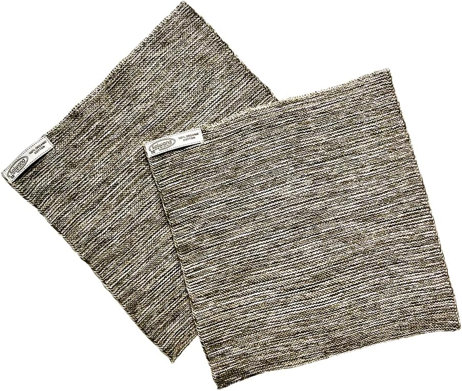 Solwang Design 2-Pk Dishcloth | Designed in Denmark Made in India | Sustainably Made with Yarn Scraps 100% Oeko-tex Cotton (2-Pk Olive Mix)