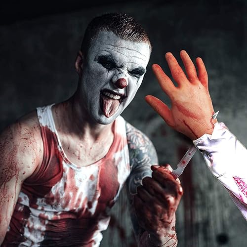Miniatura 6 de Bimkole Brazo humano falso para Halloween, manos de brazo humano falsas, broma de terror severa, accesorios espeluznantes para casa embrujada,