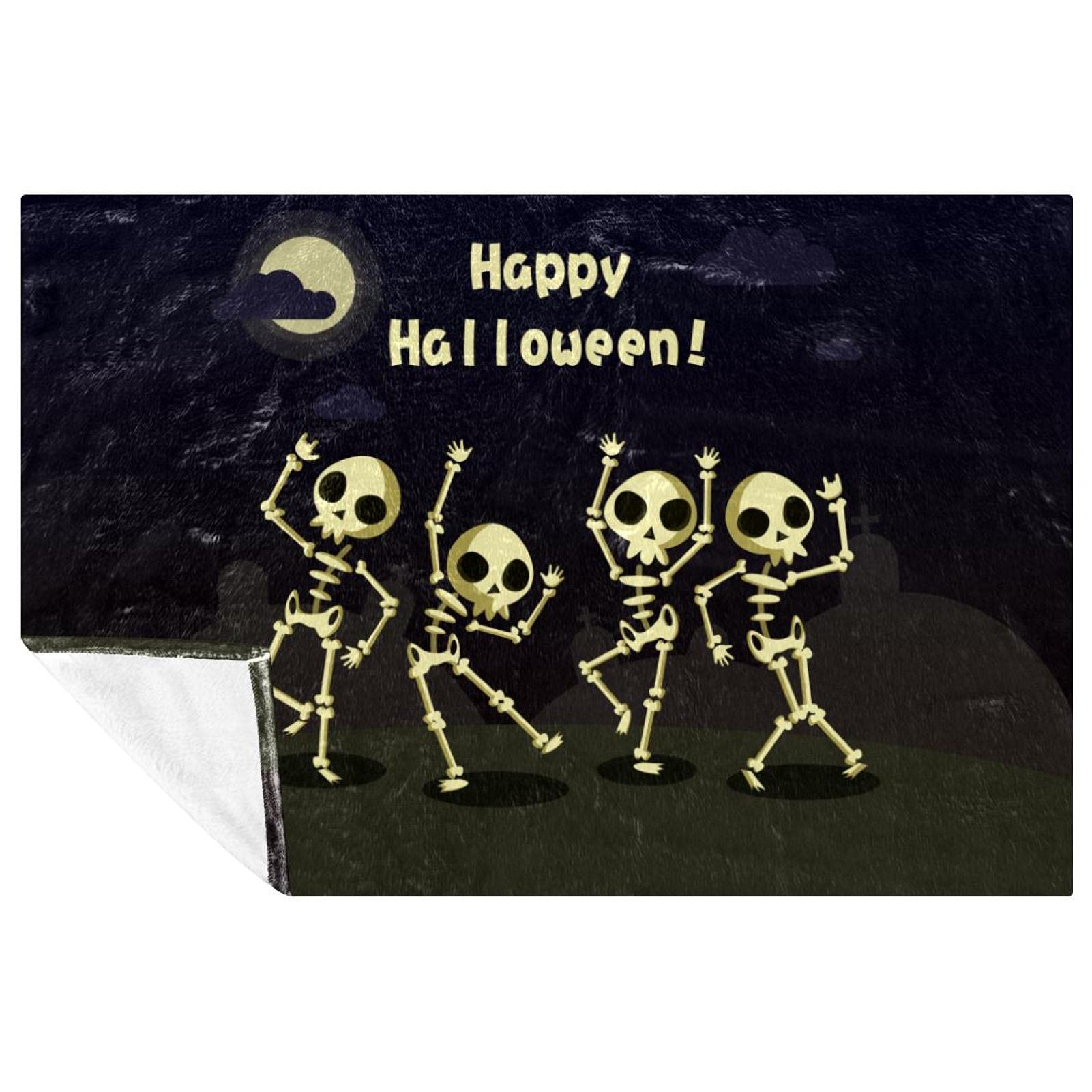 Couverture squelette dansant Halloween 150x100 cm plaid doux et chaud pour lit et canapé
