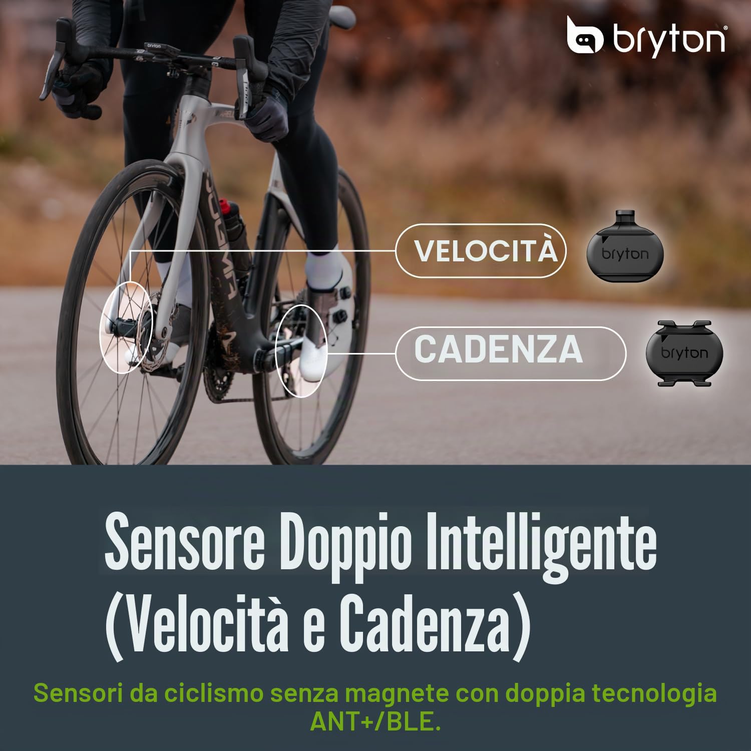 Kit dual sensor cadenza/velocità ANT+/BLE no magnet