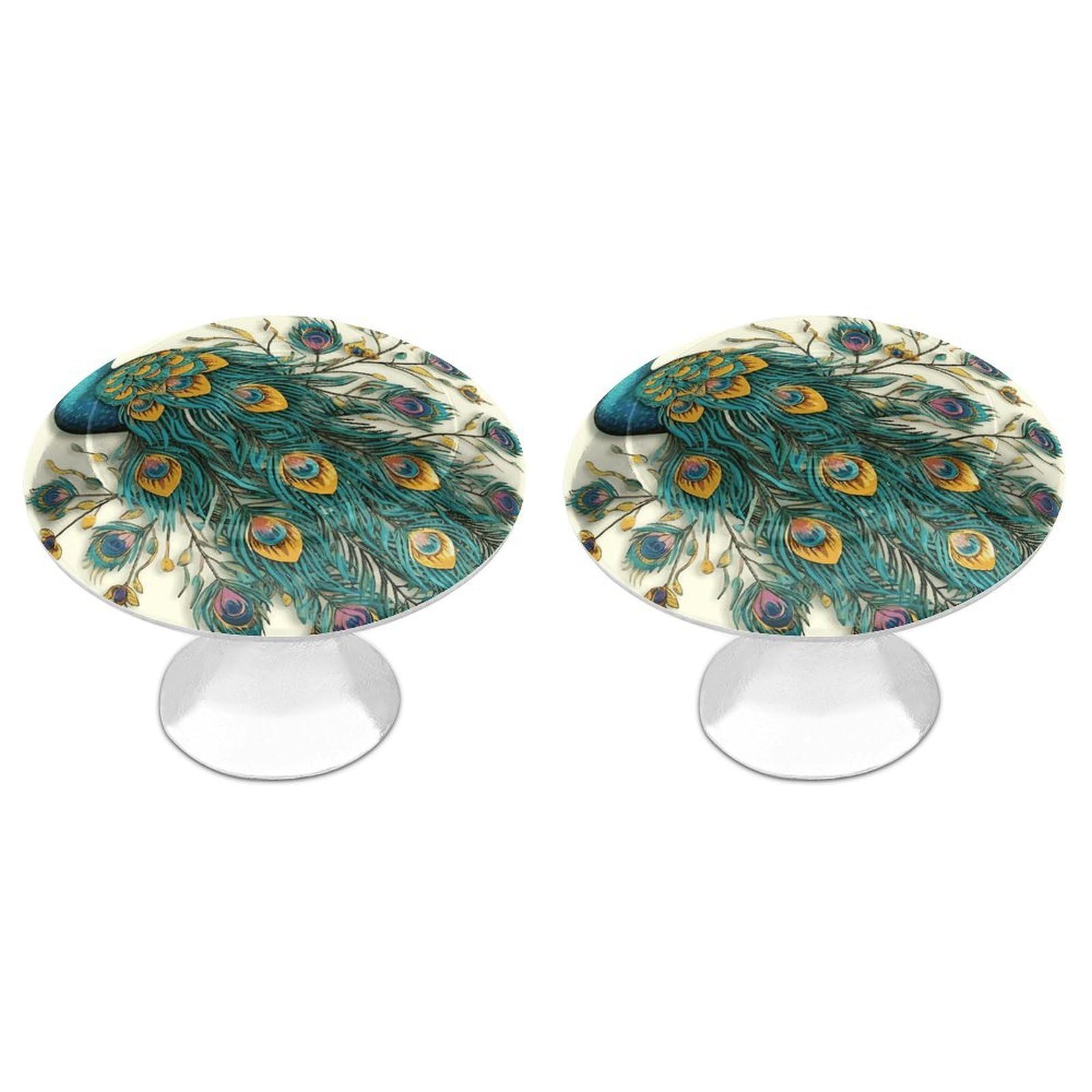 FekiLoot Peacock Pattern Cabinet Knobs 2 Pack Stainless Steel Round Dresser Drawer Knobs Kitchen Drawer Hardware Dresser Knob Closet Door Pulls Cabinet Handles for Cupboard Drawer Pulls