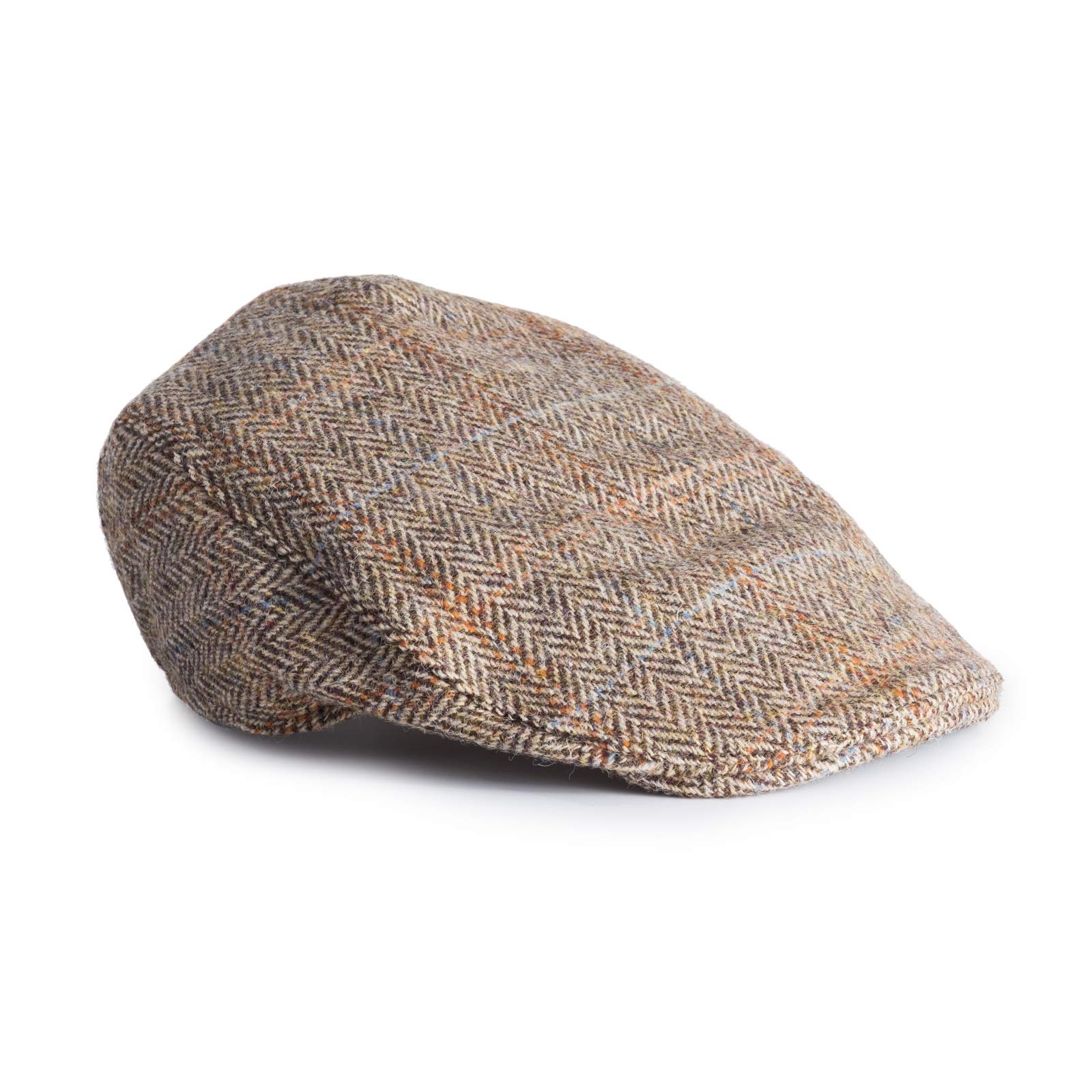 Men's Irish Flat Cap Touring Wool Hat Handmade in Donegal Ireland (Brown Herringbone, X-Large)