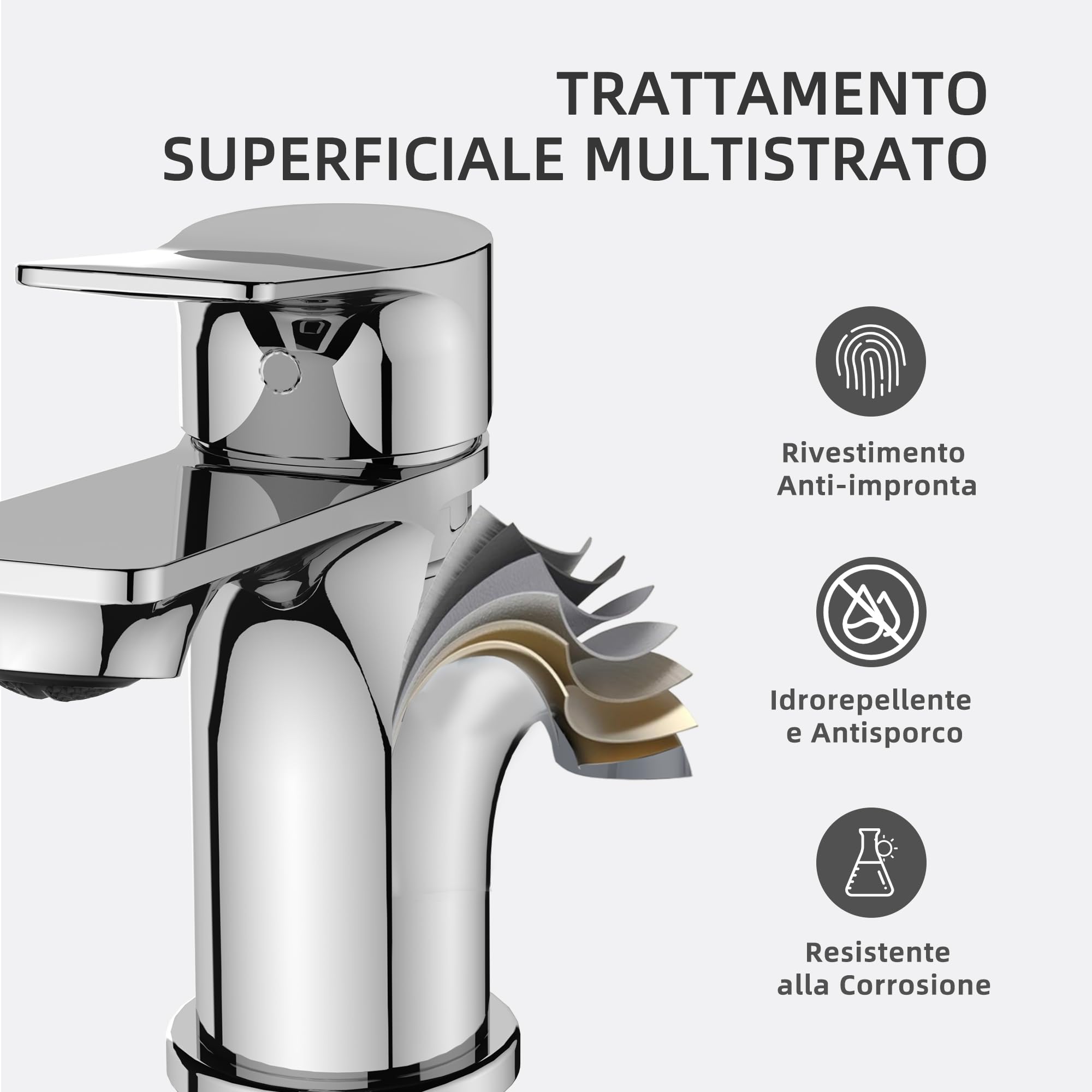 BELZ Rubinetto da Bagn, Miscelatore Monocomando in Ottone Massiccio, Rubinetteria per Lavandino a Risparmio Idrico e Durevole, Cromato