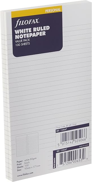 Filofax Personal Ruled Notepaper Value Pack - White