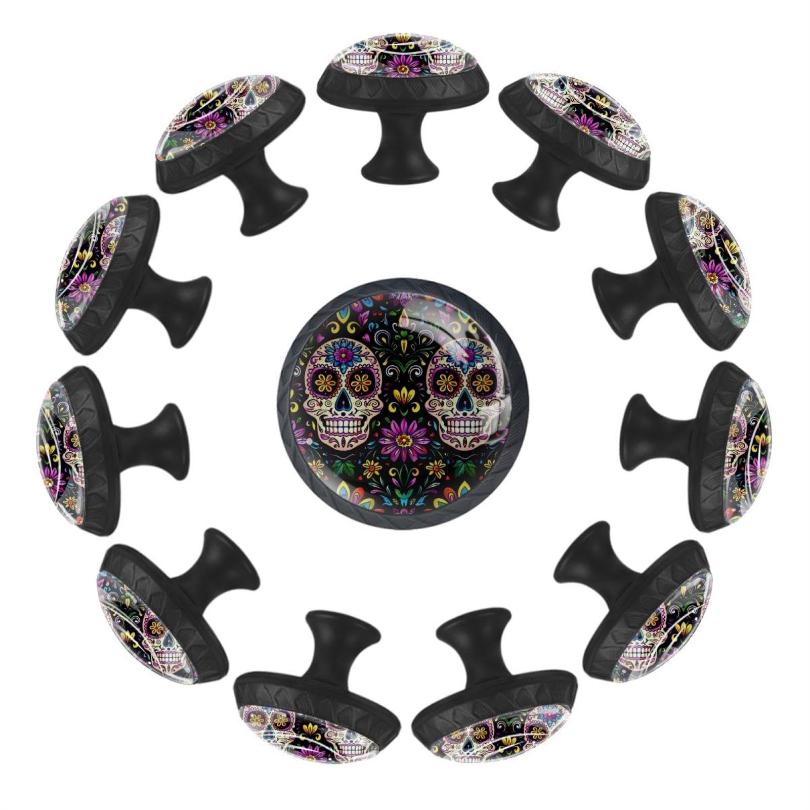 Bouton de tiroir Art Day of the Dead lot de 12 poignées de cuisine en cristal