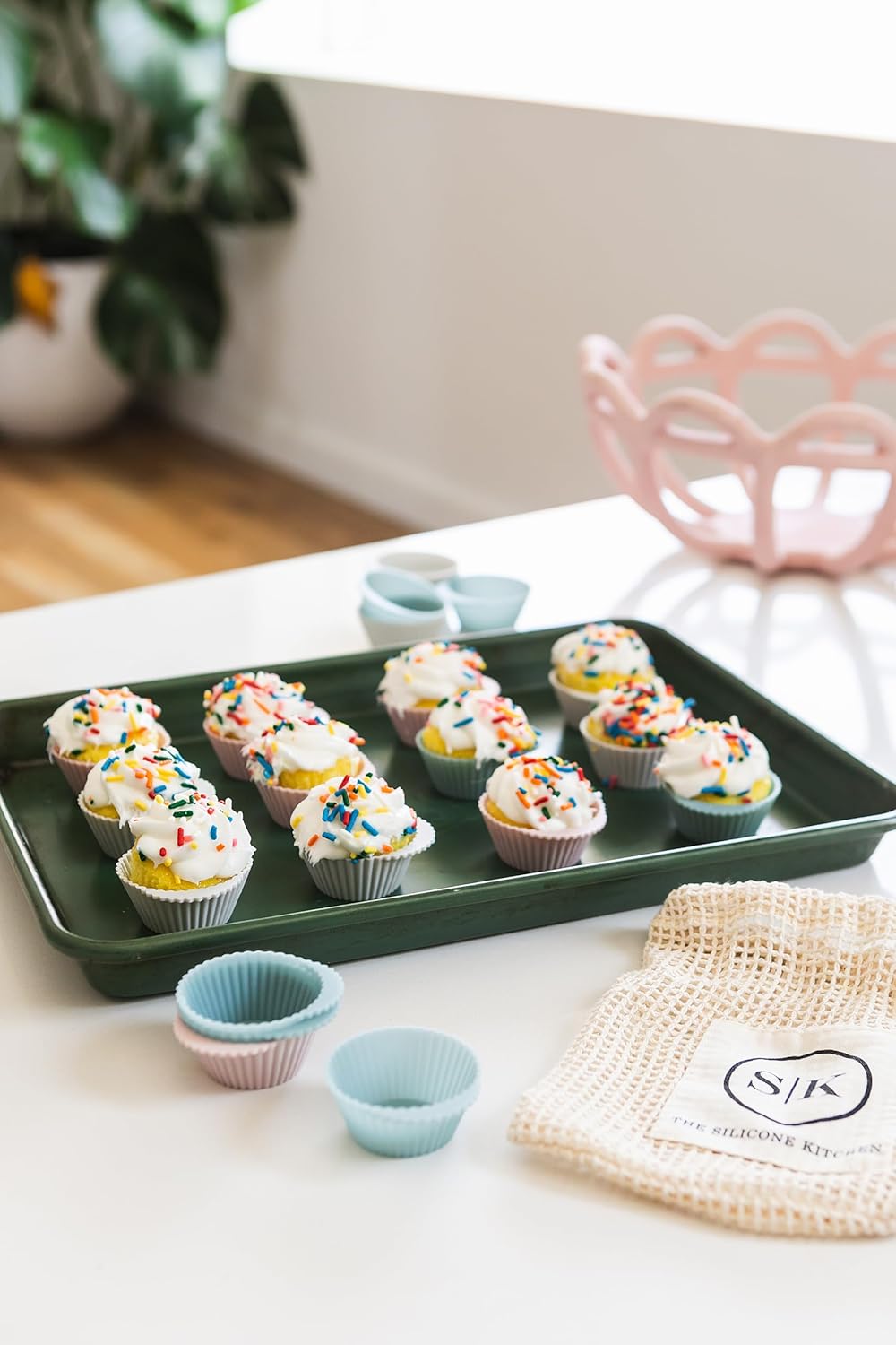 The Silicone Kitchen Reusable Silicone Baking Cups Gift Set Bundle, 24 Regular, 12 Jumbo, 24 Mini, Pink, Blue, Gray