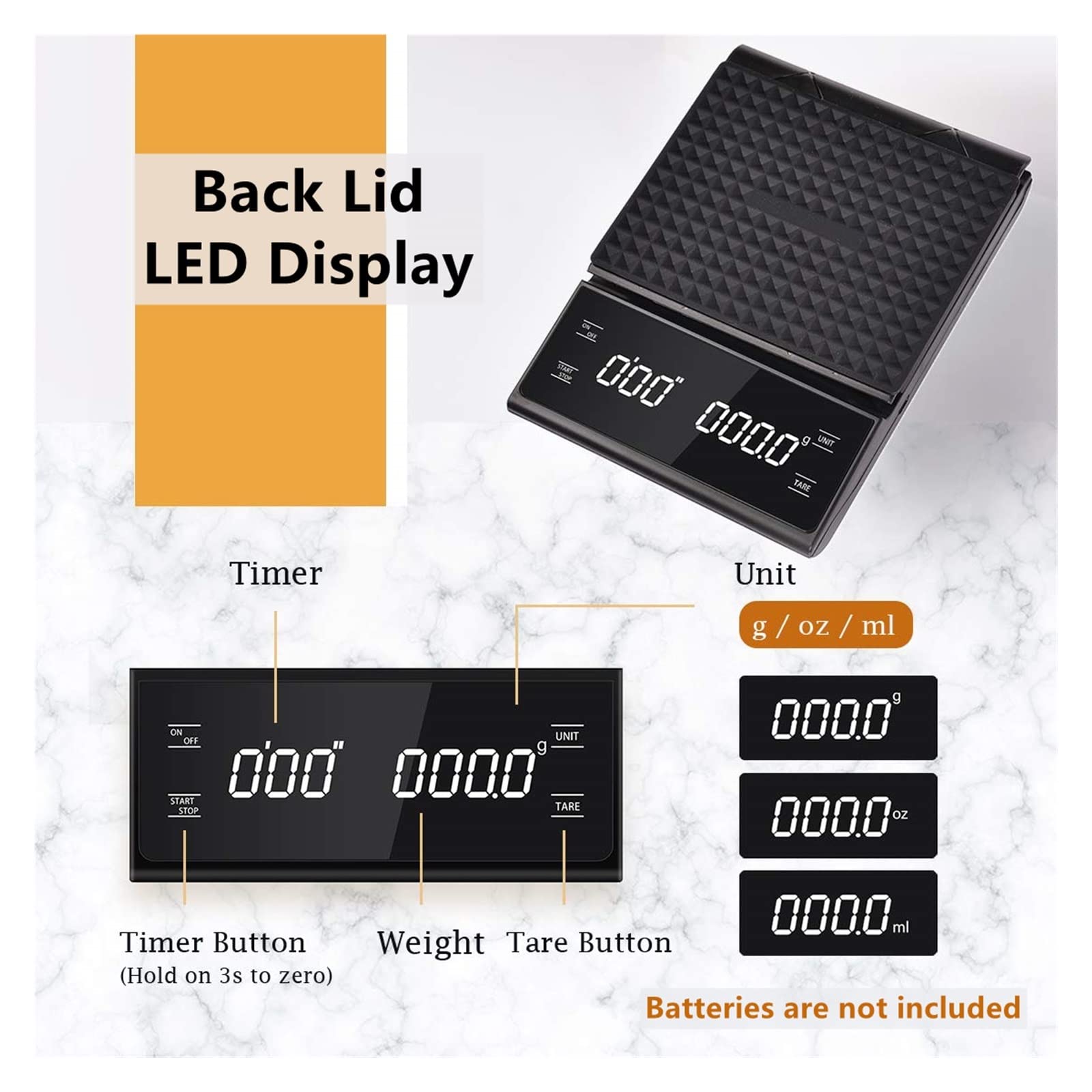 3 Kg/0,1g Peso De Cocina Digital Gramos Balanza Electrónica Café Alta Precisión Portátil Con Temporizador Comida Espresso Medición Precisa Esfuerzo(Rechargeable version)