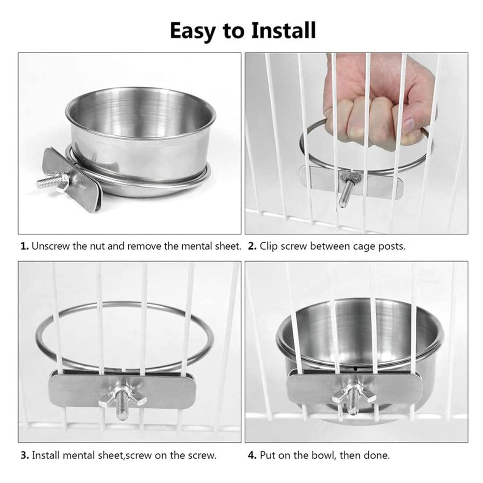 Tazas de alimentación para pájaros Colgantes internos, Cuenco para pájaros con Clip, comedero para pájaros de Acero Inoxidable, Regalo Ideal para Amantes de los pájaros, 1 ud.