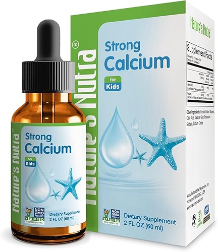 Nature's Nutra Strong Calcium, Plus MenaQ7 K2, Calcio líquido prémium para bebés, bebés y niños, sabor natural, sin OMG, Kosher, 2 onzas líquidas