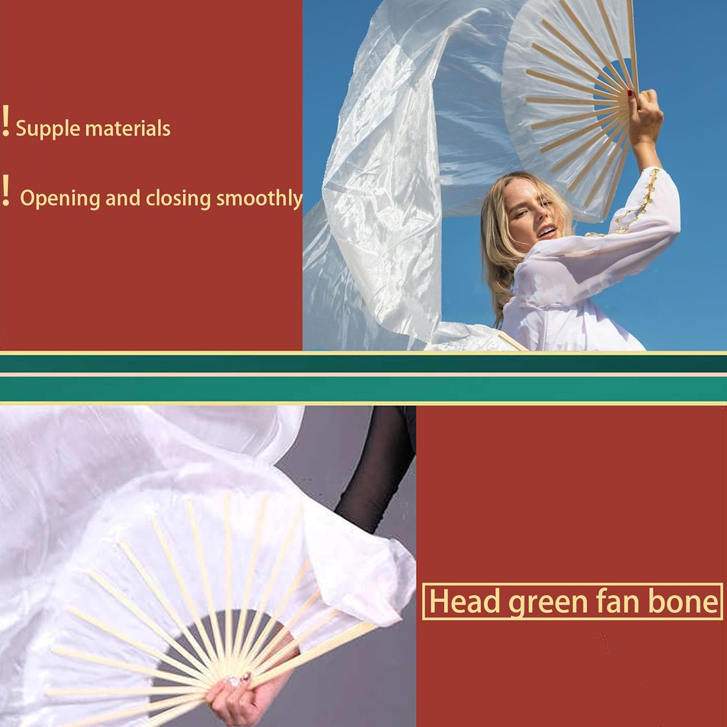 4 Pairs Faux Silk Belly Dance Bamboo Fans - Multi-Gradient 150cm Foldable Dance Props, Lightweight Handmade Left/Right Design for Halloween/Competition/Stage