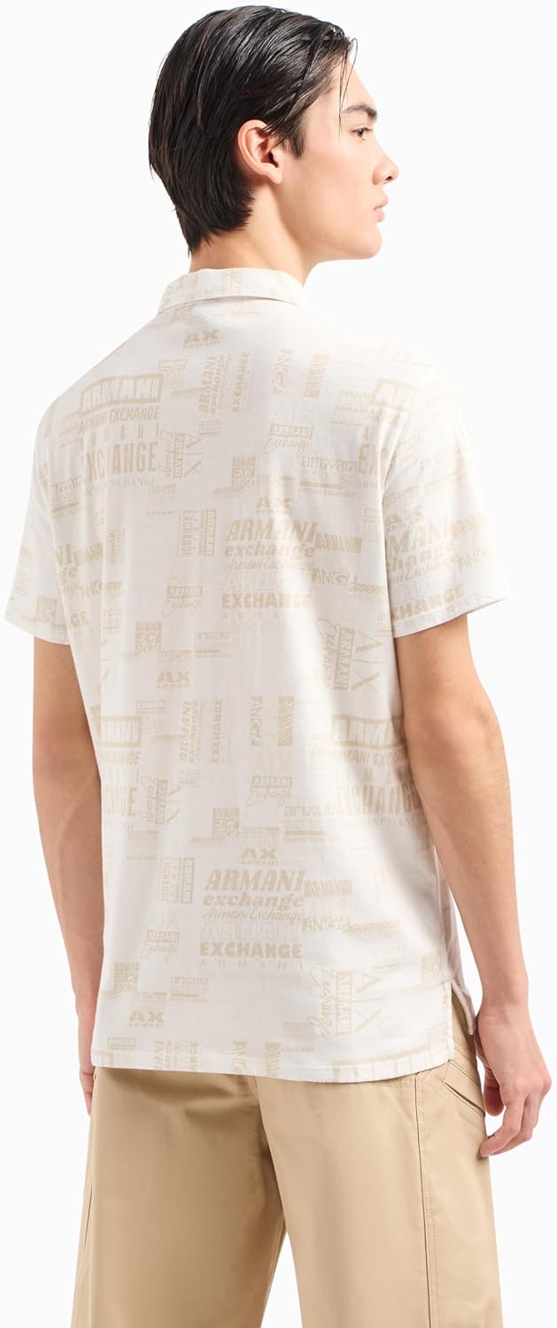 Armani Exchange Men's Regular Fit Cotton Jersey Printed All Over Logo Polo