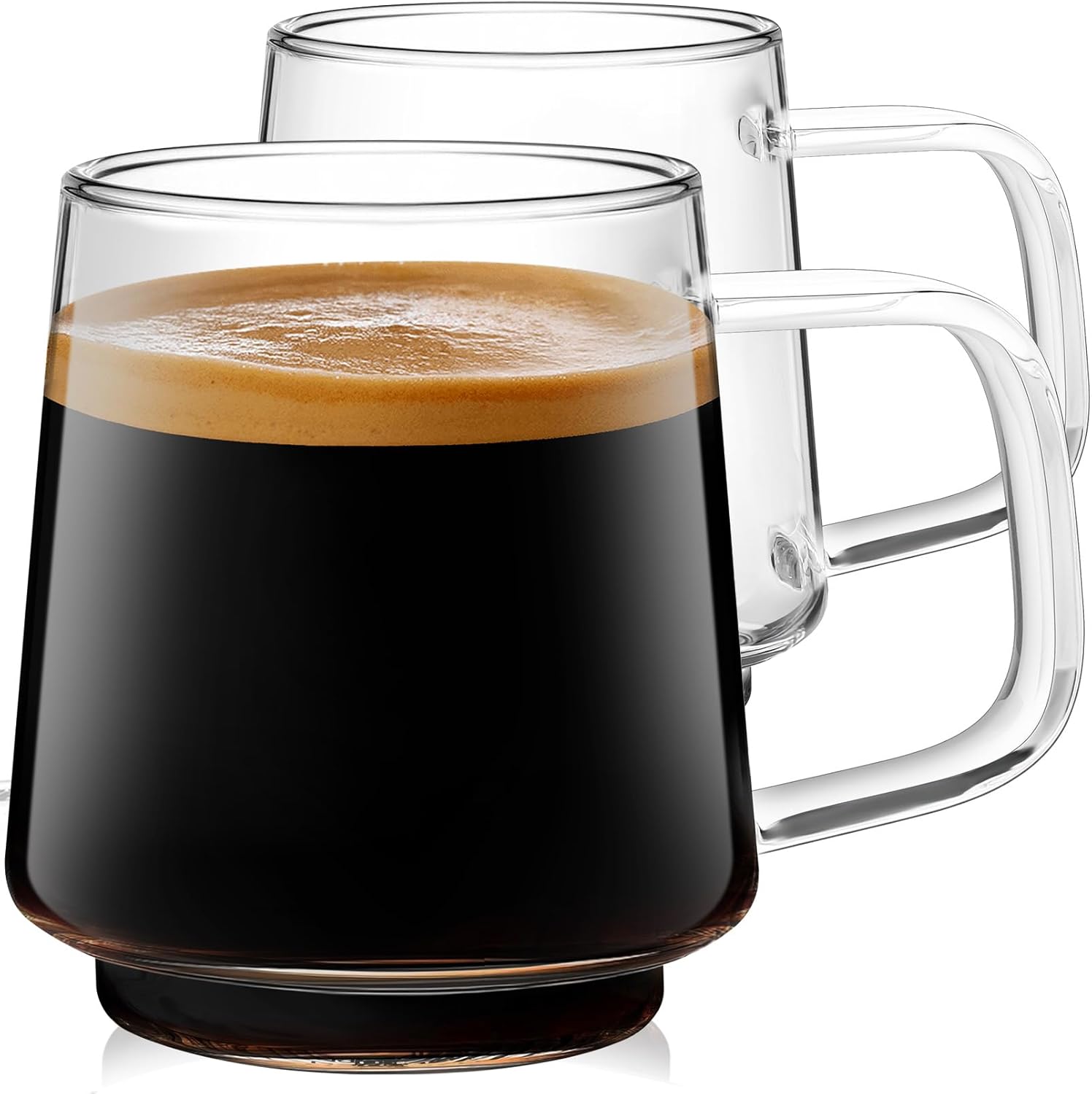 Aquach 20 Oz Glass Coffee Tea Cups, Clear Mugs with Handle, Microwave and Dishwasher safe Home Office Mug Perfect for Americano Latte Hot Beverages, 2-Pack