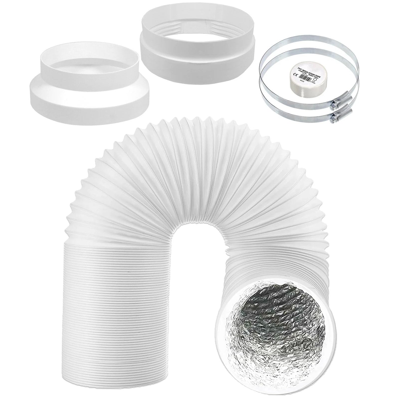 SPARES2GO Universal 6" AC Vent Duct 6m Hose Extension Kit for Air Conditioning Con Reducer 152mm to 125mm