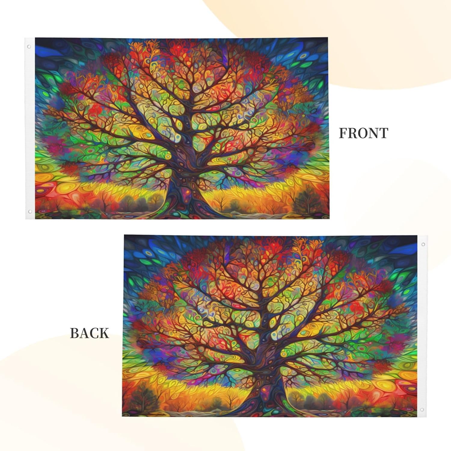 Hippie Colorful Tree Flag 3x5 FT Double Sided Outside Large Banner, Double Stitched Hippy Pattern Hanging Outdoor Flags for Holiday Party Supplies, Indoor Decoration Gift - Image 4