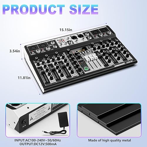 Vista 15 de Mezclador de audio de 4 canales con efectos, mezclador de 88 Dsp, interfaz USB, reproductor de música Bluetooth + línea de 48 V mezclador de audio