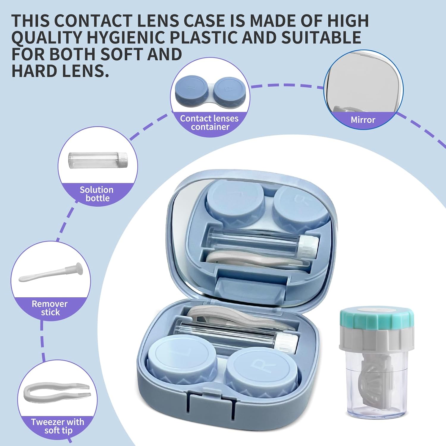 2 Pack Square Travel Size Contact Lens Case with Cleaner Washer image 2