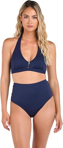 La Blanca Women's Banded Halter Bikini Swimsuit Top, Indigo//LB Luxe, 8
