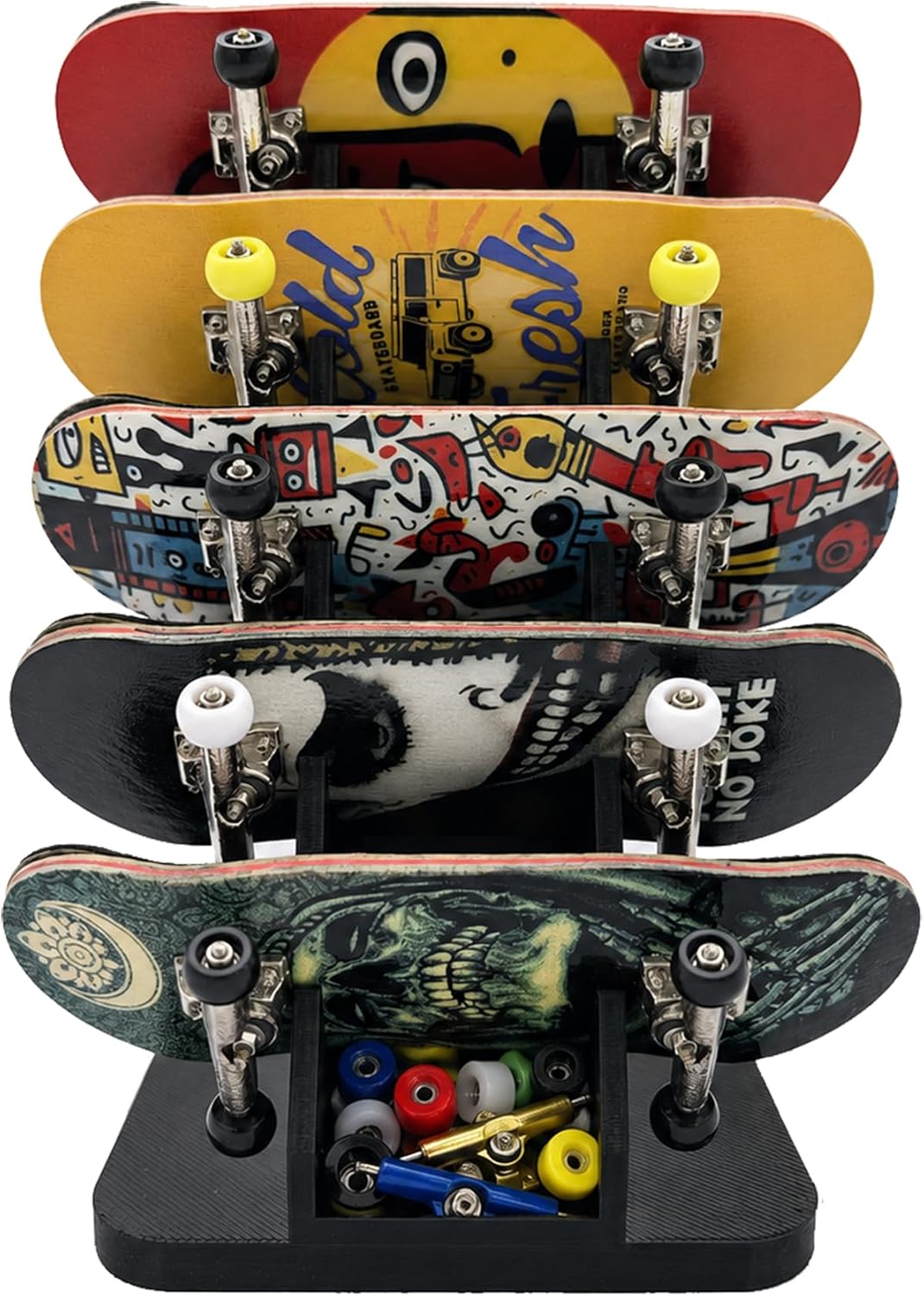 Fingerboard Display Rack with Accessory Tray, Mini Skateboard Stand Organizer, Desktop Fingerboard Holder for Decks, Wheels, Screws, Mini Tools and Accessories image 3
