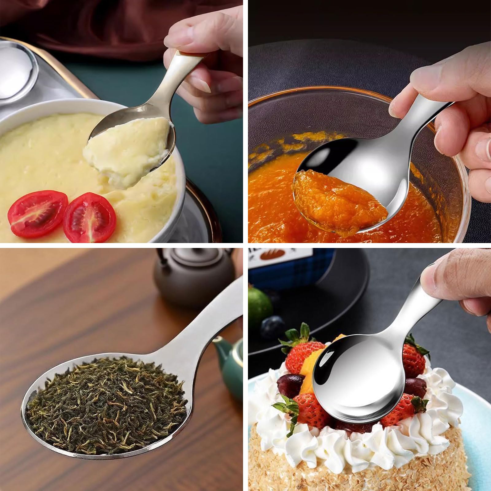 5-pak mini miarek z krótkim uchwytem, srebrne mini miarki do słoików, małe miarki ze stali nierdzewnej do kawy, cukierków, soli, cukru, herbaty i deserów (srebrne)