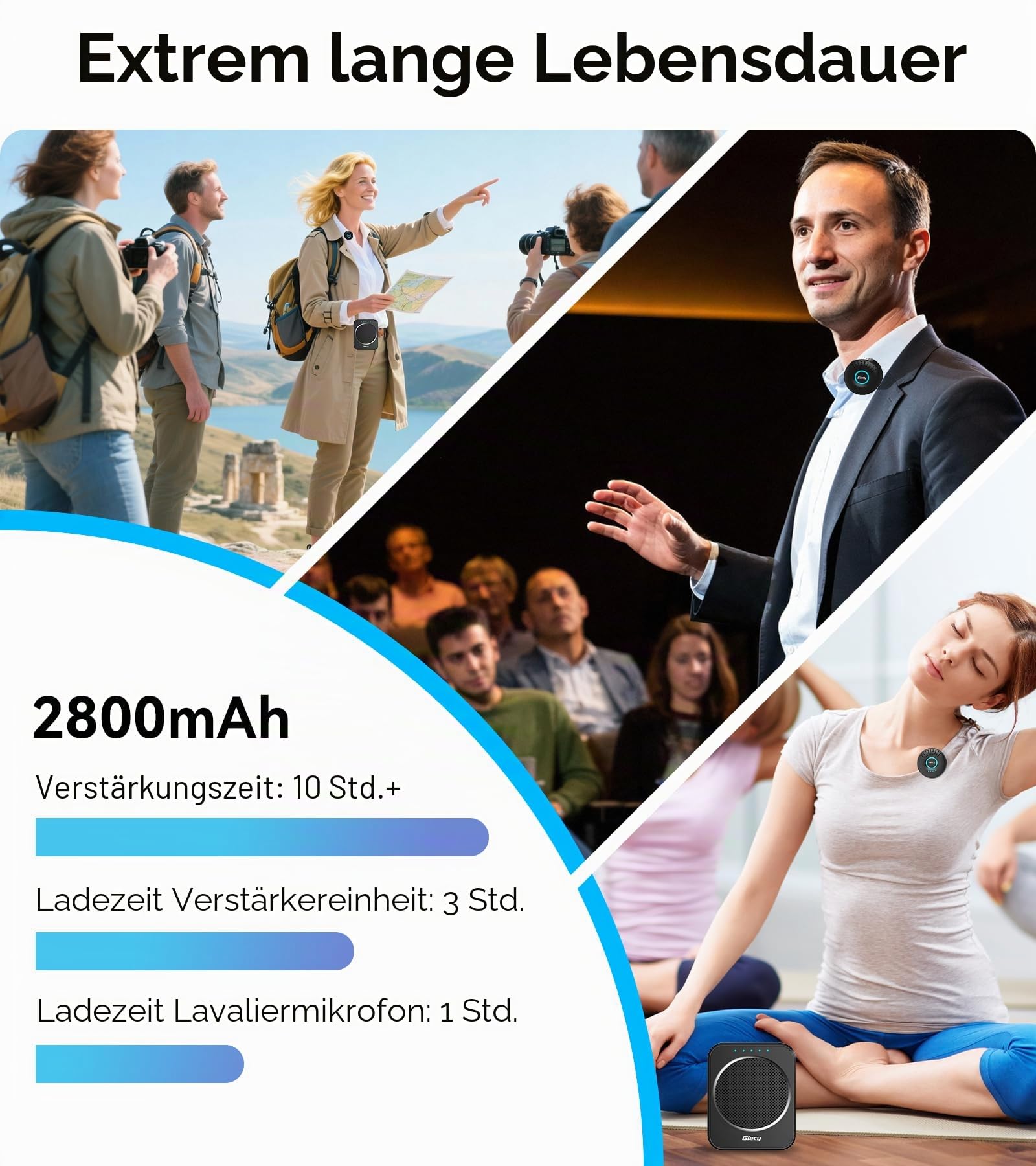 Sprachverstärker mit Kabellosem Lavalier-Mikrofon Tragbar, DSP Anti-Feedback, 2800mAh Akku, PA-System für Lehrer, Führungen, Präsentationen, Outdoor
