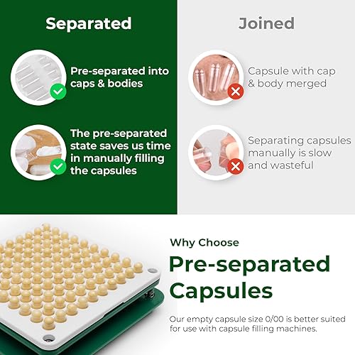 Miniatura 3 de Cápsulas vacías tamaño 00 pastillas veganas separadas a base de plantas transparentes (1,000 cápsulas + 1,000 cuerpos), sin gluten, sin OMG, kit de