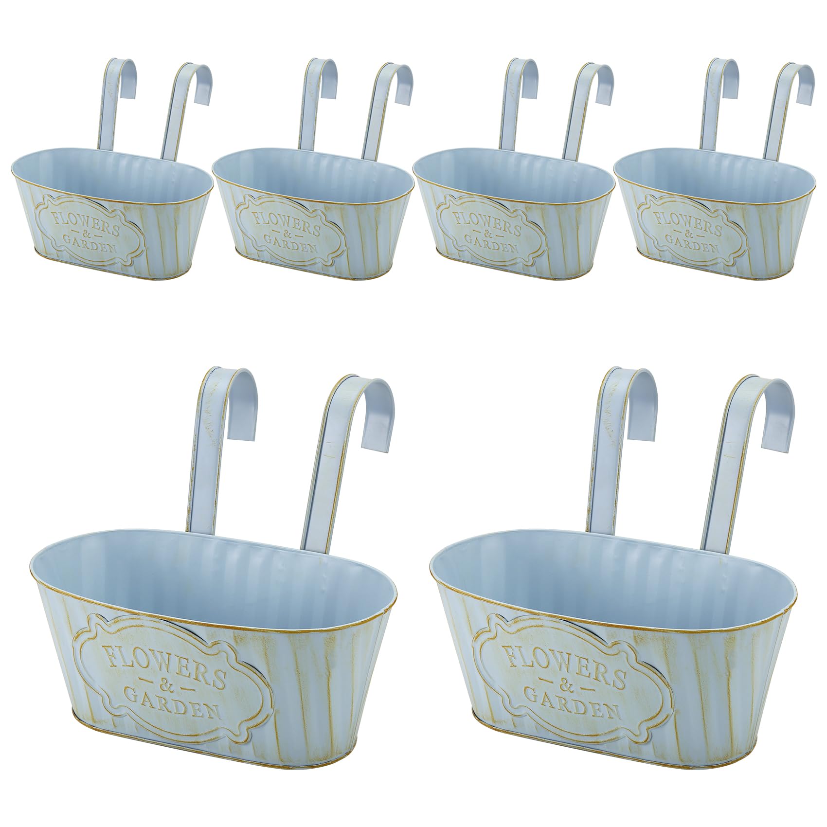 Kit di 6 Fioriere da Appendere in Ferro, Vintage, 27,5 cm, per Balcone, Recinzione, Portico, Blu